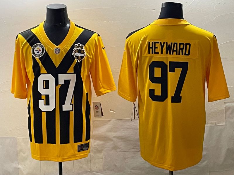 Men 2025 Pittsburgh Steelers #97 Heyward Yellow Retro Nike Limited NFL Jersey style 05